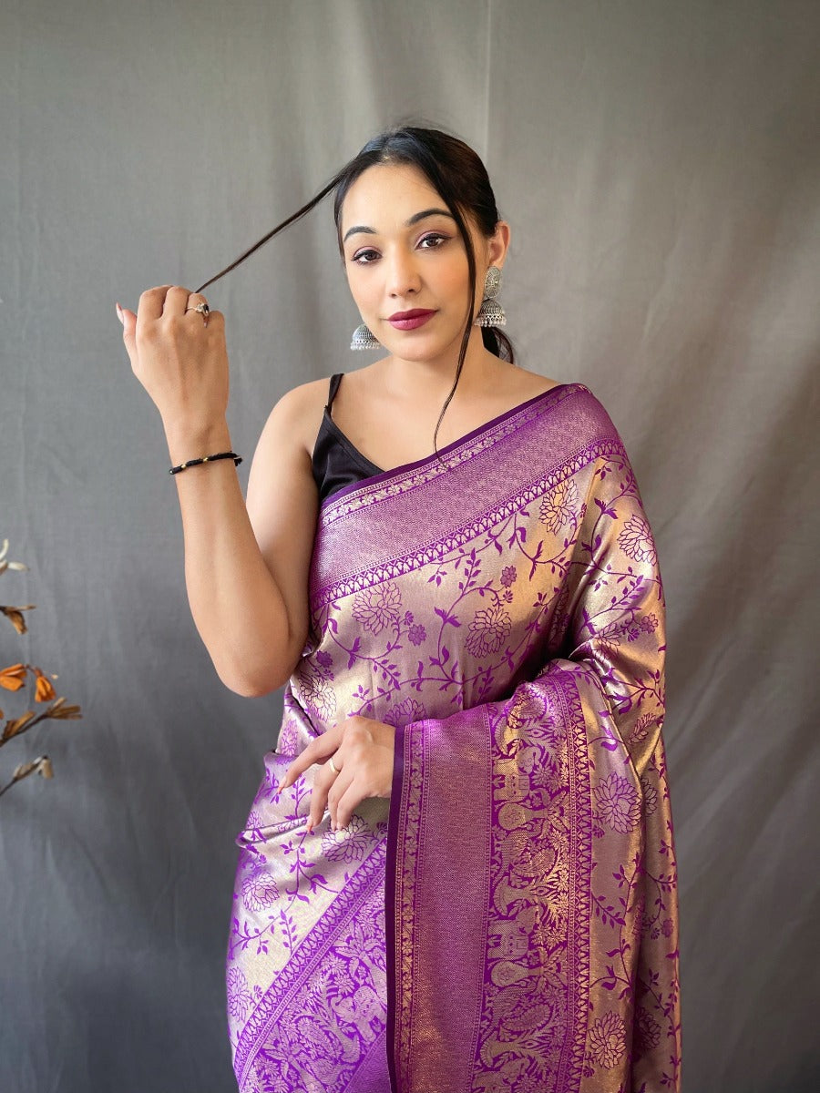 Orginal pure heavy silk Saree With weaved zari & heavy jaal work.