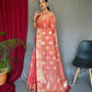 Banarasi Sea Green Woven Design Party Wear Saree In Pure Linen