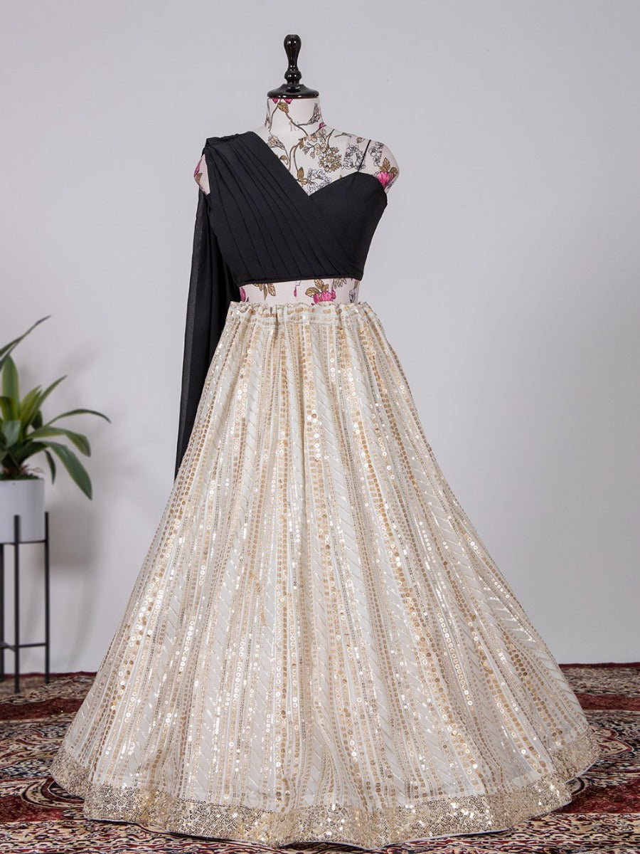 Launching Wedding Wear Look Like Lehenga Teamed With A Choli In Sequins Embroidery.