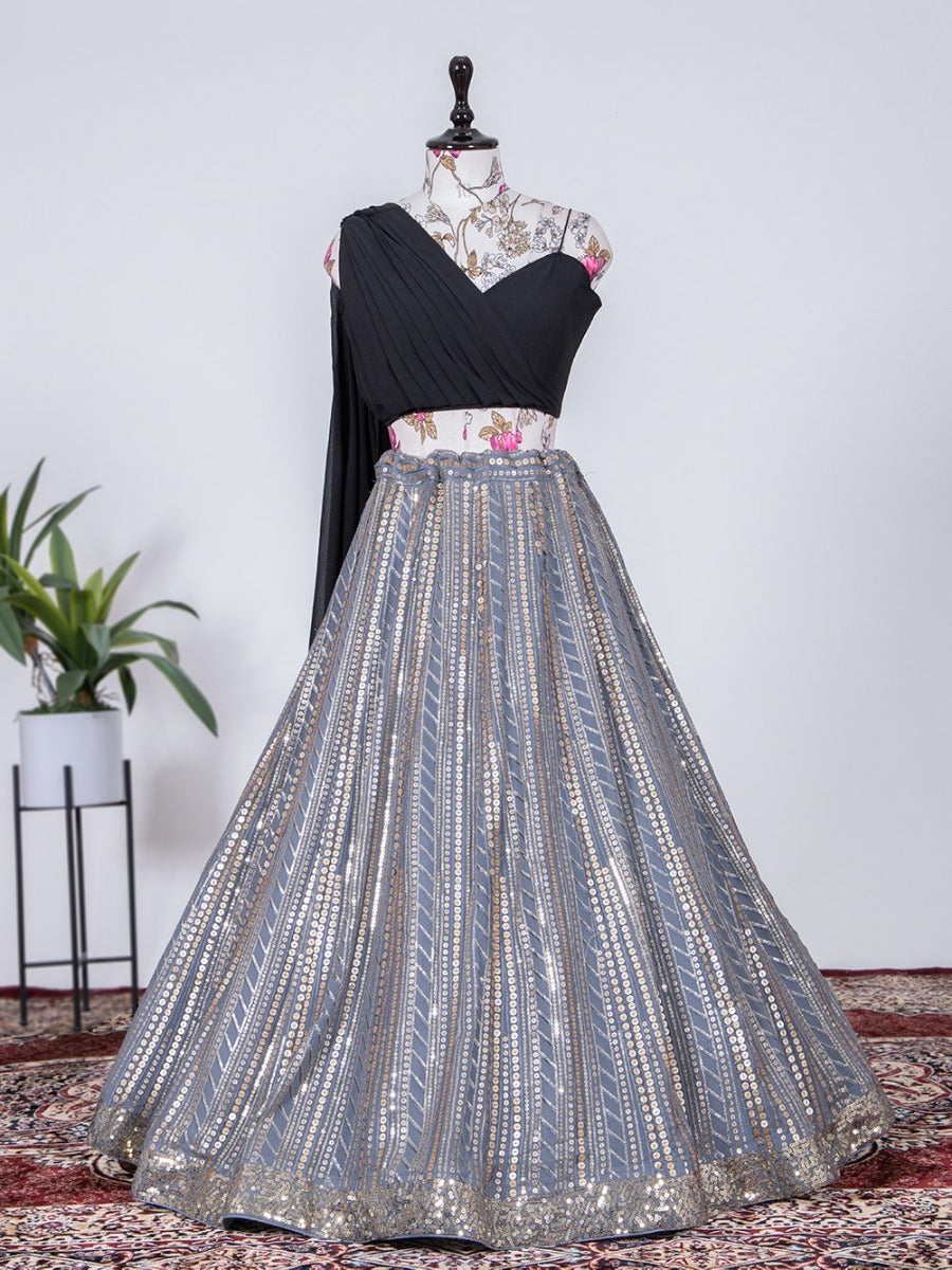 Launching Wedding Wear Look Like Lehenga Teamed With A Choli In Sequins Embroidery.