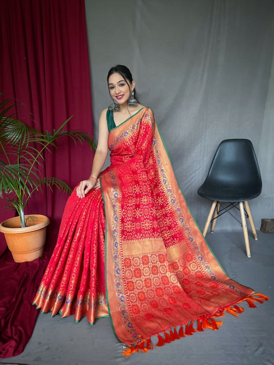Red Patola Silk Saree | Indian Saree Paithani style | Silk Saree USA | –  Vara Vastram