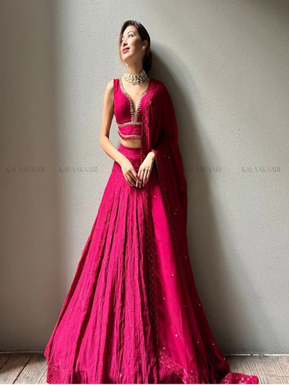 Presenting New Designer Wedding Pink Lehenga -Choli Collaction In Gorgette Embroidery Sequence Work.