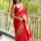 Launching Red Panel Lichi Silk Banarasi Saree.