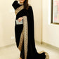 NEW DESIGNER PARTY WEAR BLACK VELVET SAREE WITH EMBROIDERED LACE WORK WITH BLOUSE.