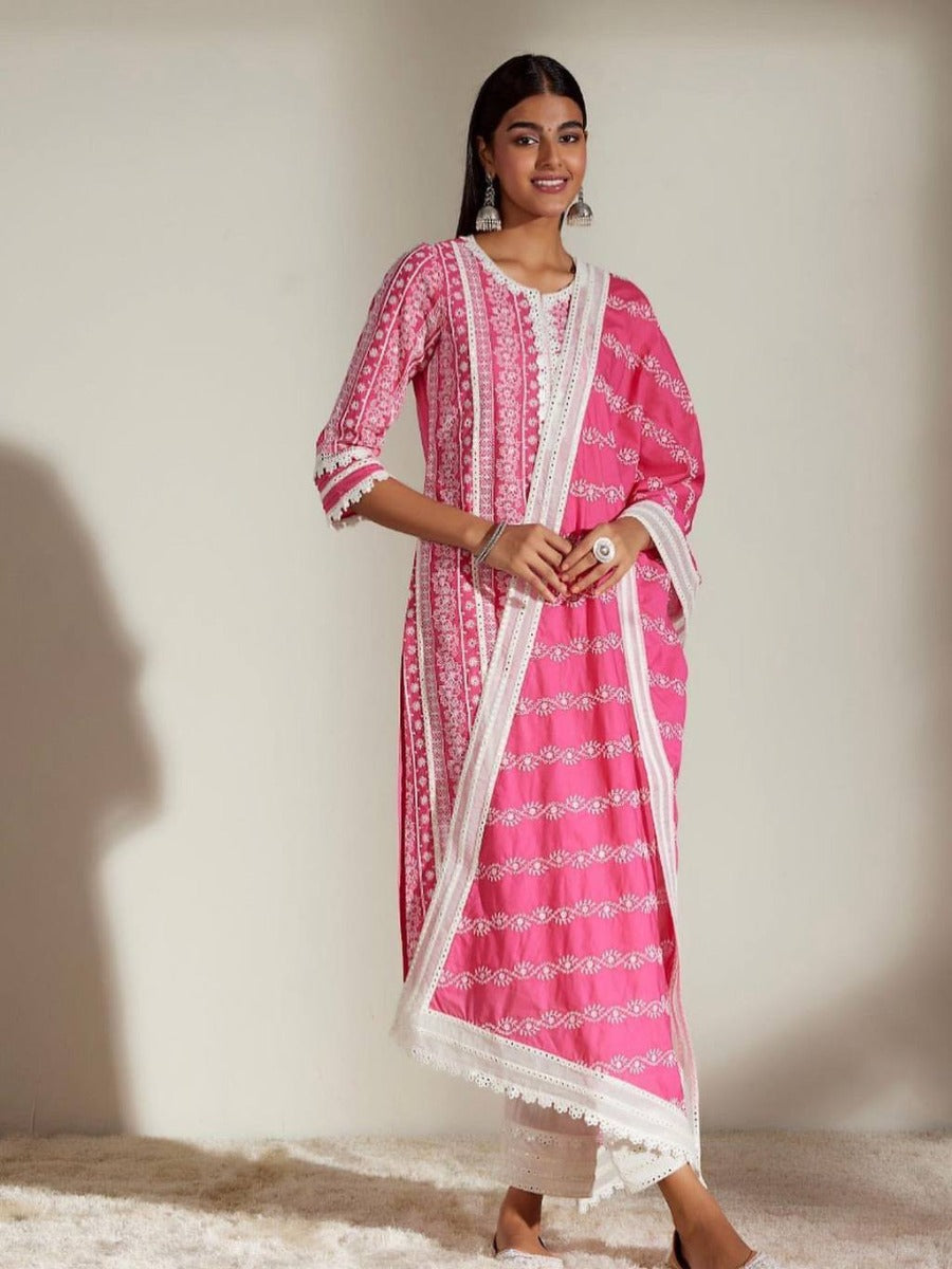 NEW DESIGNER HEAVY COTTON THREAD WORK SUIT WITH PANT AND DUPATTA.