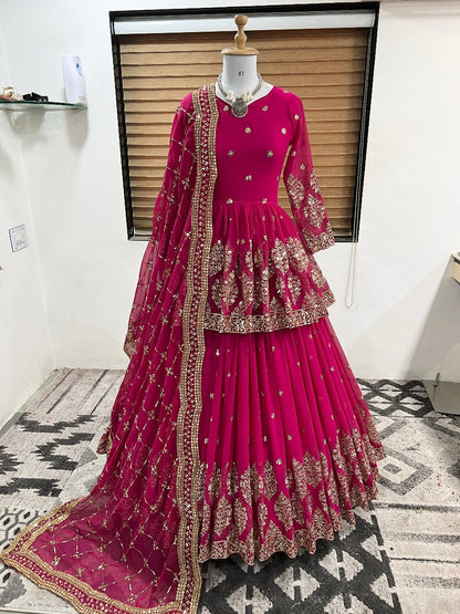 Launching New Designer Wedding Wear Look Faux Georgette Top-Lehenga & Dupatta Set.