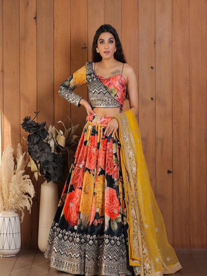 Launching Fancy Designer Heavy Embroidery Dubal Sequence Embroidery Work Lehenga Choli With Koti.