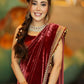 NEW DESIGNER PARTY WEAR MAROON VELVET SAREE WITH HEAVY CORDING SEQUENCE EMBROIDERED WORK WITH WORK BLOUSE