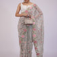 NEW BEUTIQUE STYLE TRENDING MULTI THREADS EMBROIDERED SAREE UNIQUE OUTFIT ON ORGANZA WITH BLOUSE.