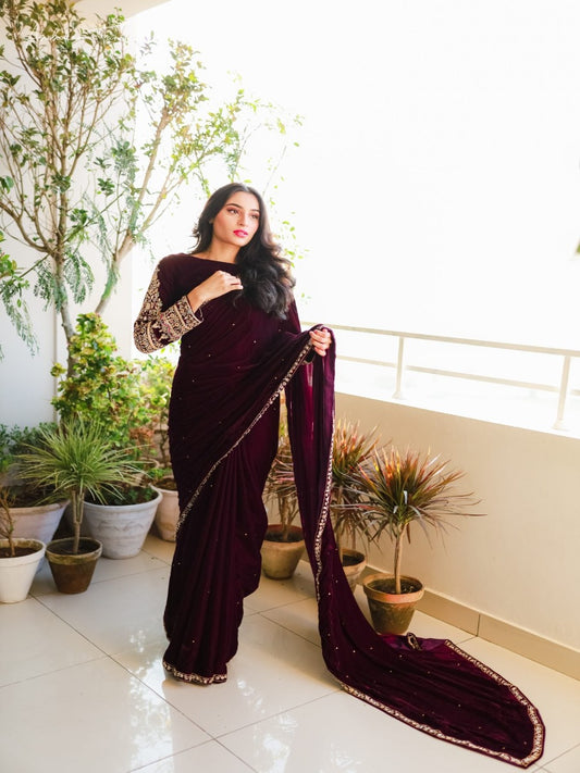 Presenting New Designer Heavy Pure Velvet Party Wear Saree Collaction.