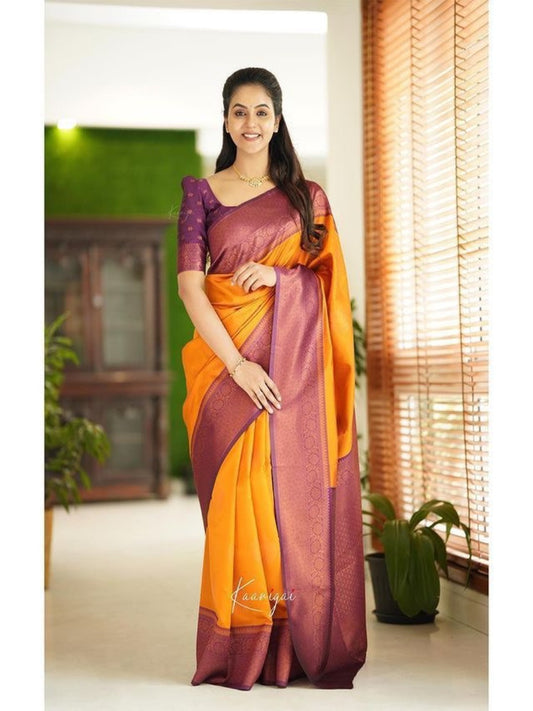 LAUNCHING POOJA AND HALDI SPECIAL LICHI SILK SAREE WITH COPPER WEAVING ALL OVER.