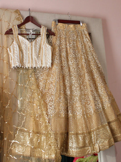 Launching Designer Wedding Wear Look Like Our Cream Lehenga Teamed With A Choli In Sequins Embroidery.