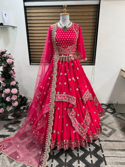 Presenting New Wedding Wear Collection Embroidery Sequence Work With Fancy Diamond Cut Flair Lehenga Choli With Dupatta.