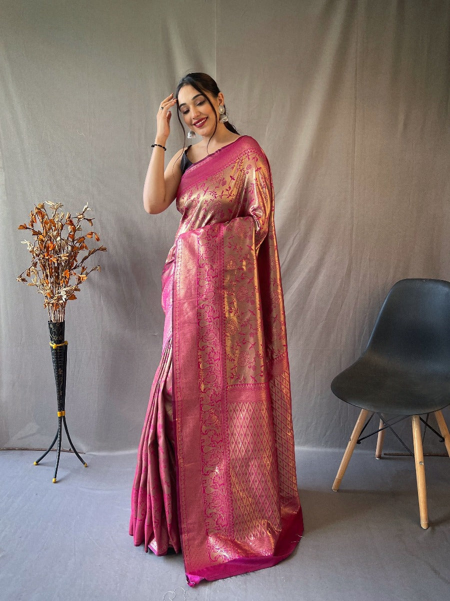 Orginal pure heavy silk Saree With weaved zari & heavy jaal work.