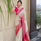 SPECIAL TRUSER WITH RANI COMBINATION PANEL FIGURES LICHI SILK BANARASI SAREE.