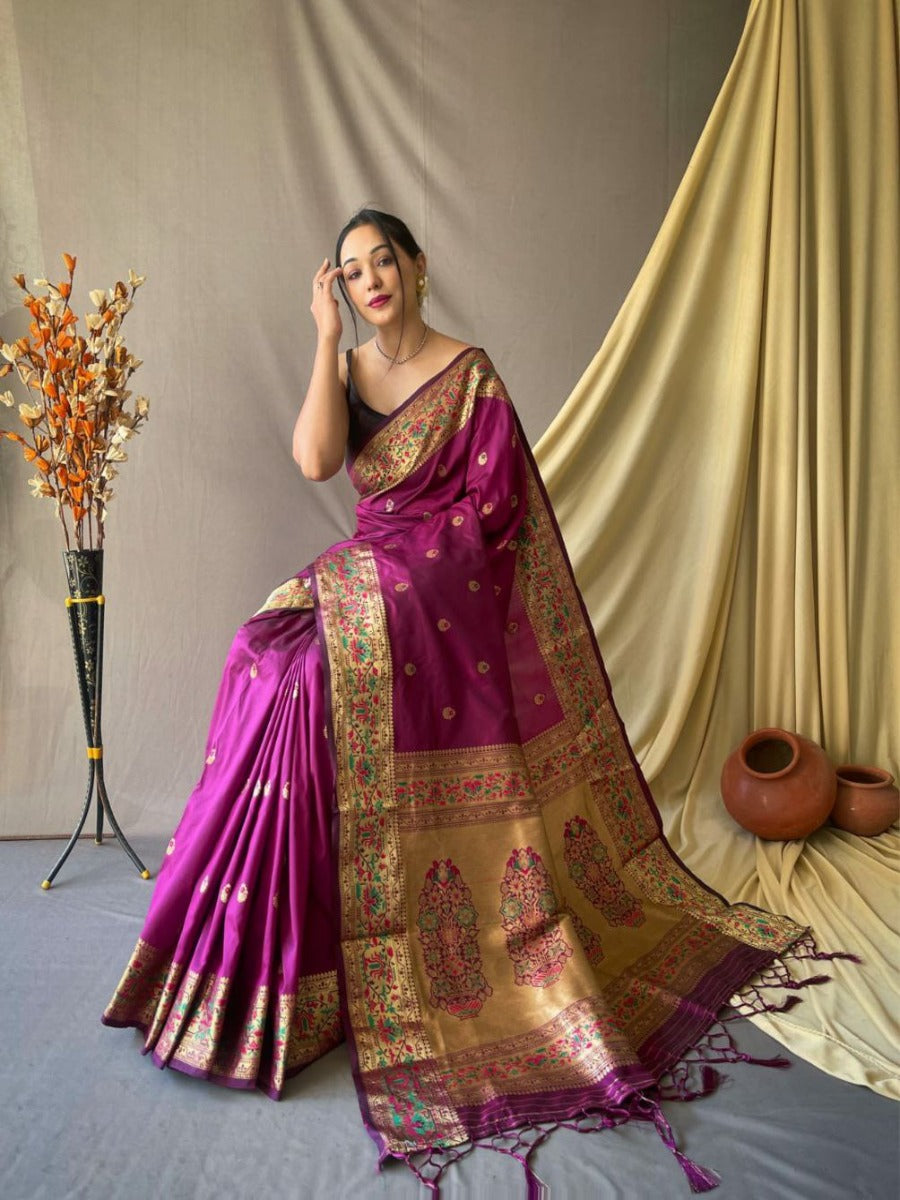 TRENDING PURE PAITHANI SILK SAREE WITH PAITHANI RICH WEAVED PALLU.