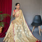 Banarasi Sea Green Woven Design Party Wear Saree In Pure Linen