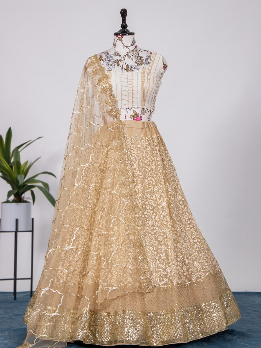 Launching Designer Wedding Wear Look Like Our Cream Lehenga Teamed With A Choli In Sequins Embroidery.