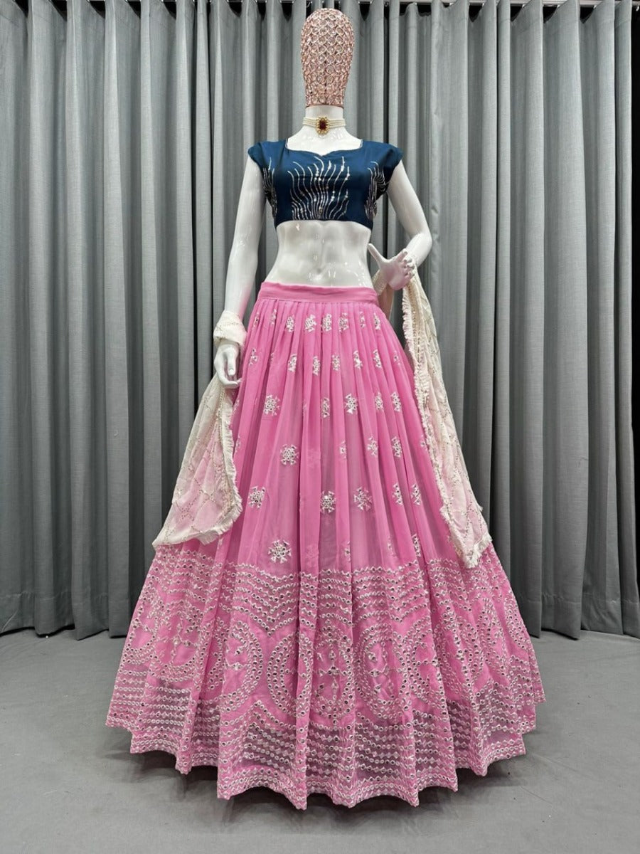 Presenting New Designer Lehenga -Choli Collaction In Gorgette Embroidery 9mm Sequence Work.