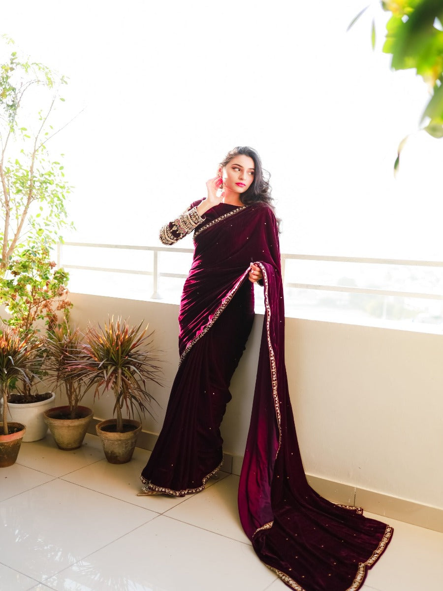 Presenting New Designer Heavy Pure Velvet Party Wear Saree Collaction.