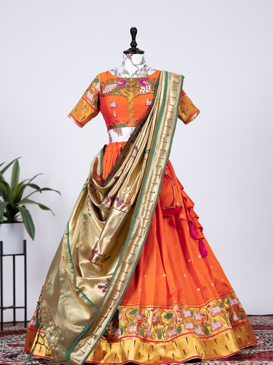 Designer Jacquard Silk Paithani Lehenga Work Weaving Zari Work Stitched  With Canvas and Can Can Weeding Lehengas Choli - Etsy