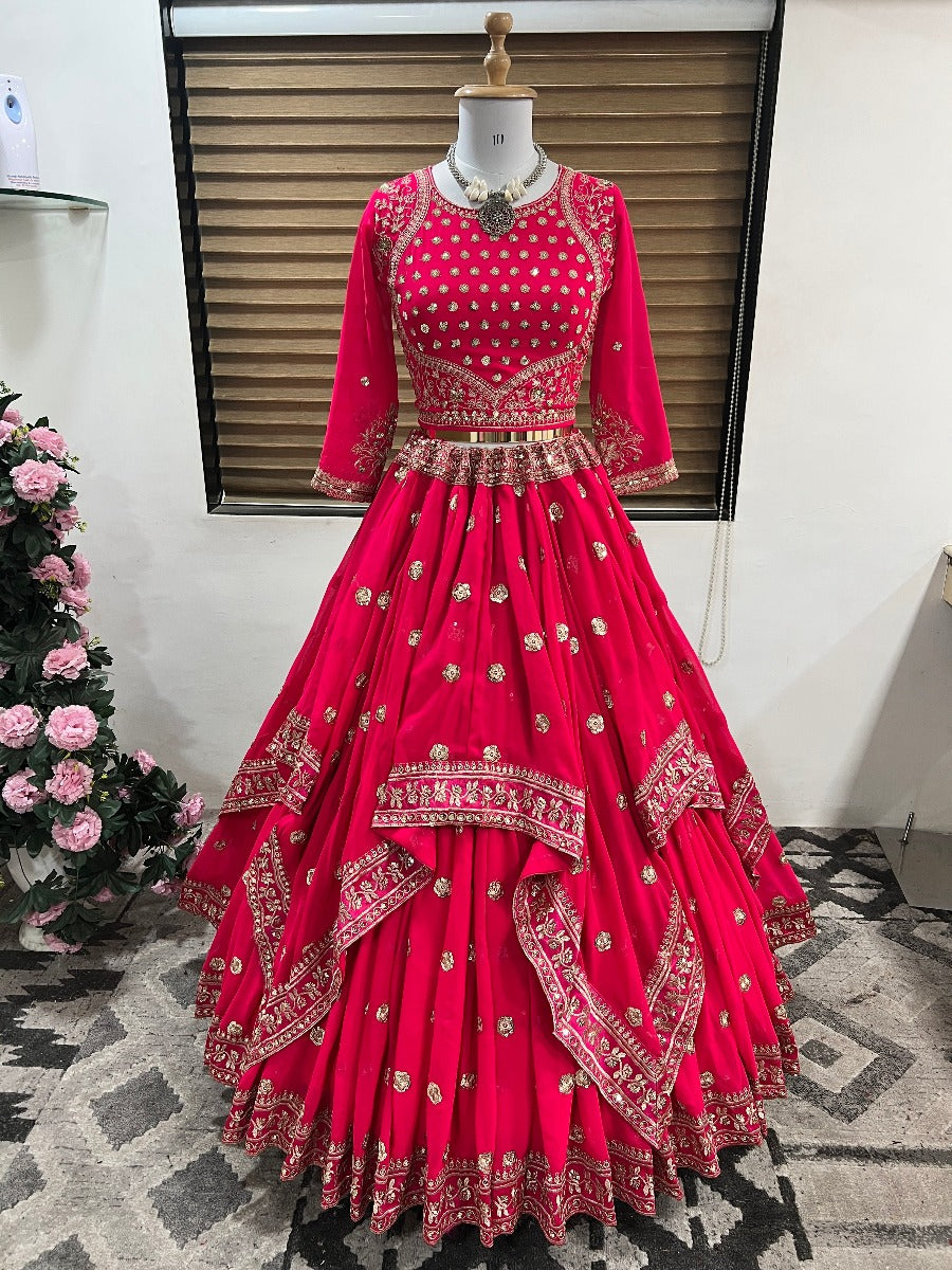 Presenting New Wedding Wear Collection Embroidery Sequence Work With Fancy Diamond Cut Flair Lehenga Choli With Dupatta.