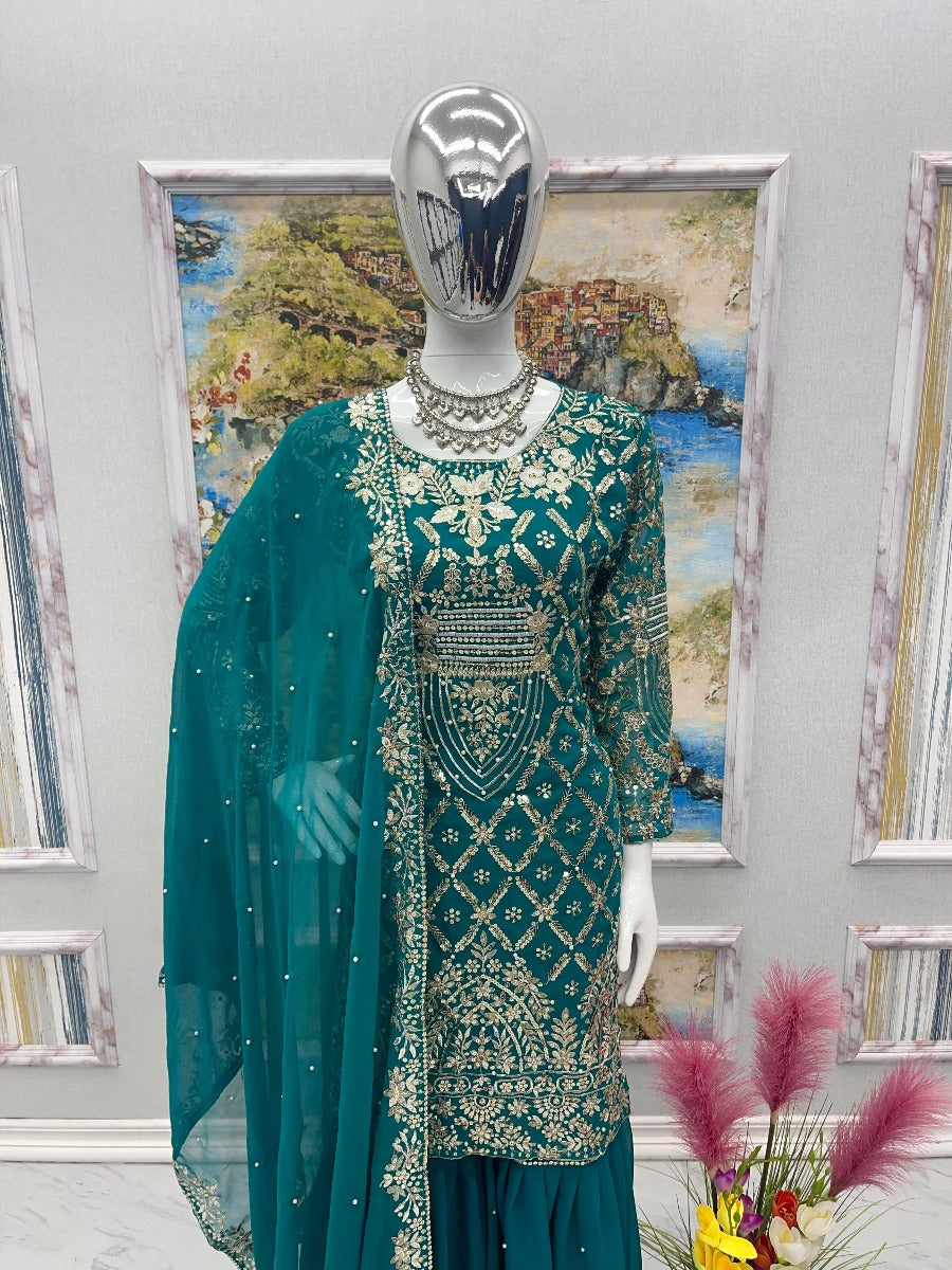 Launching New Designer Party Wear Look Top Plazzo & Dupatta Set.