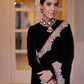 THIS WINTER WEDDING SEASON DESIGNER WEAR BLACK VELVET SAREE WITH CORDING SEQUANCE EMBROIDERED LACE WORK WITH BLOUSE