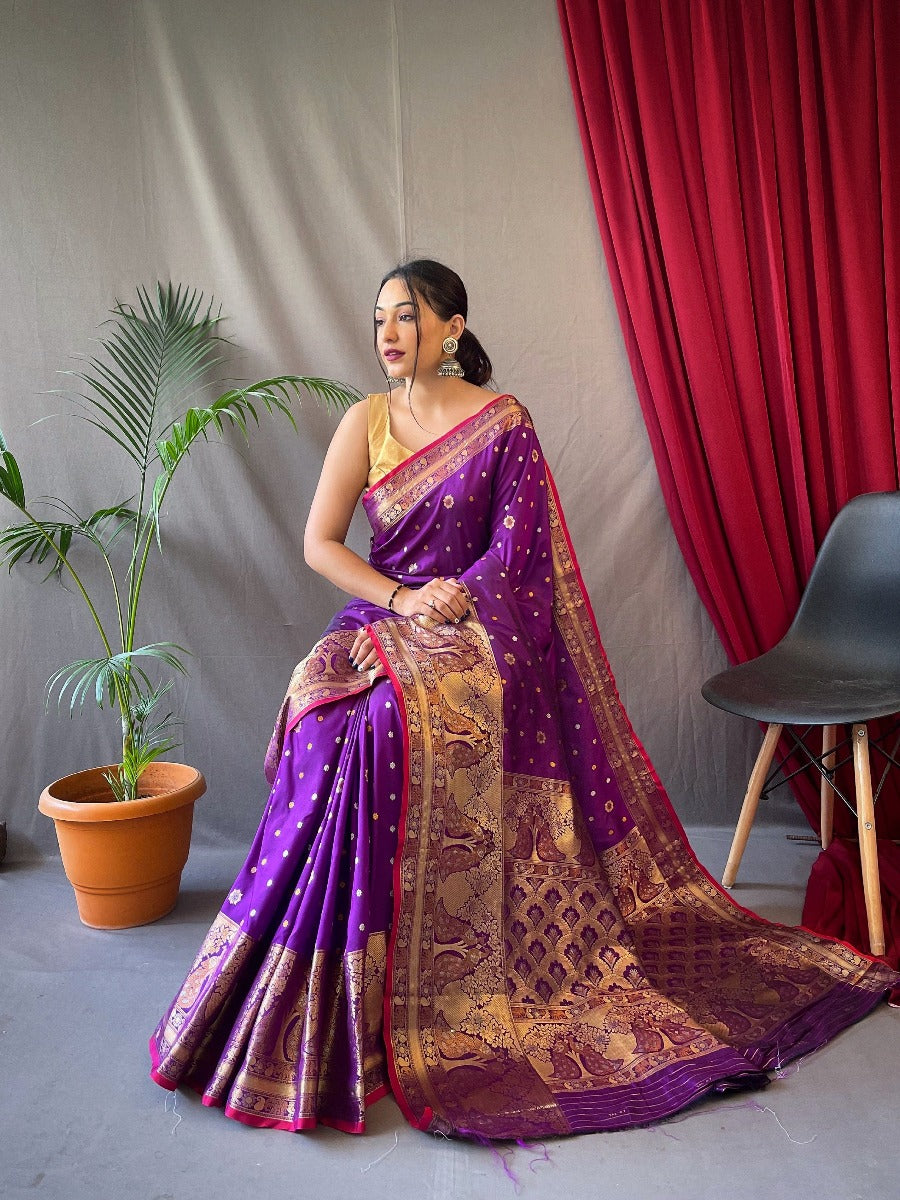 Pure soft silk kanchipuram saree with silver and gold zari weaved.