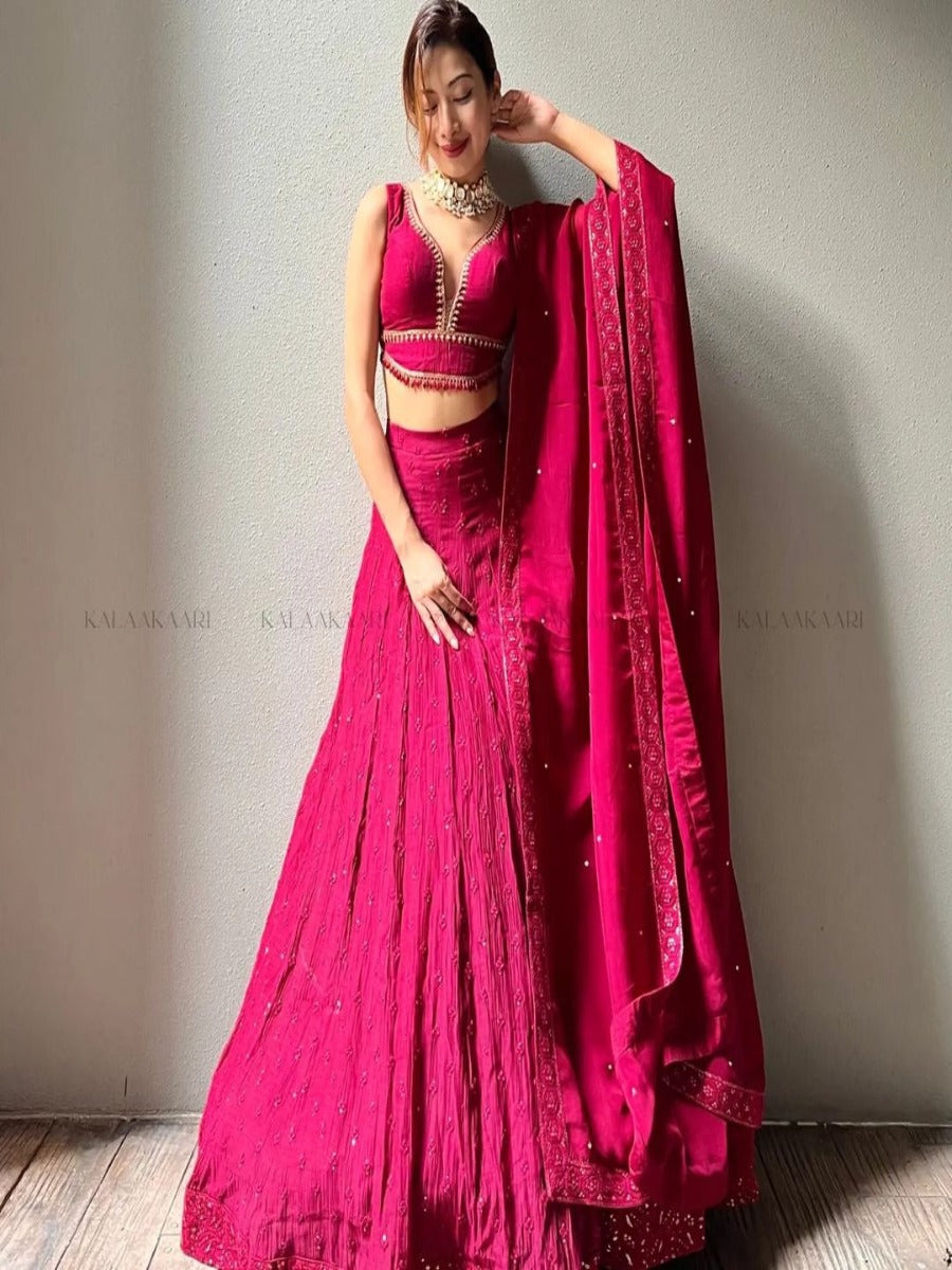 Presenting New Designer Wedding Pink Lehenga -Choli Collaction In Gorgette Embroidery Sequence Work.