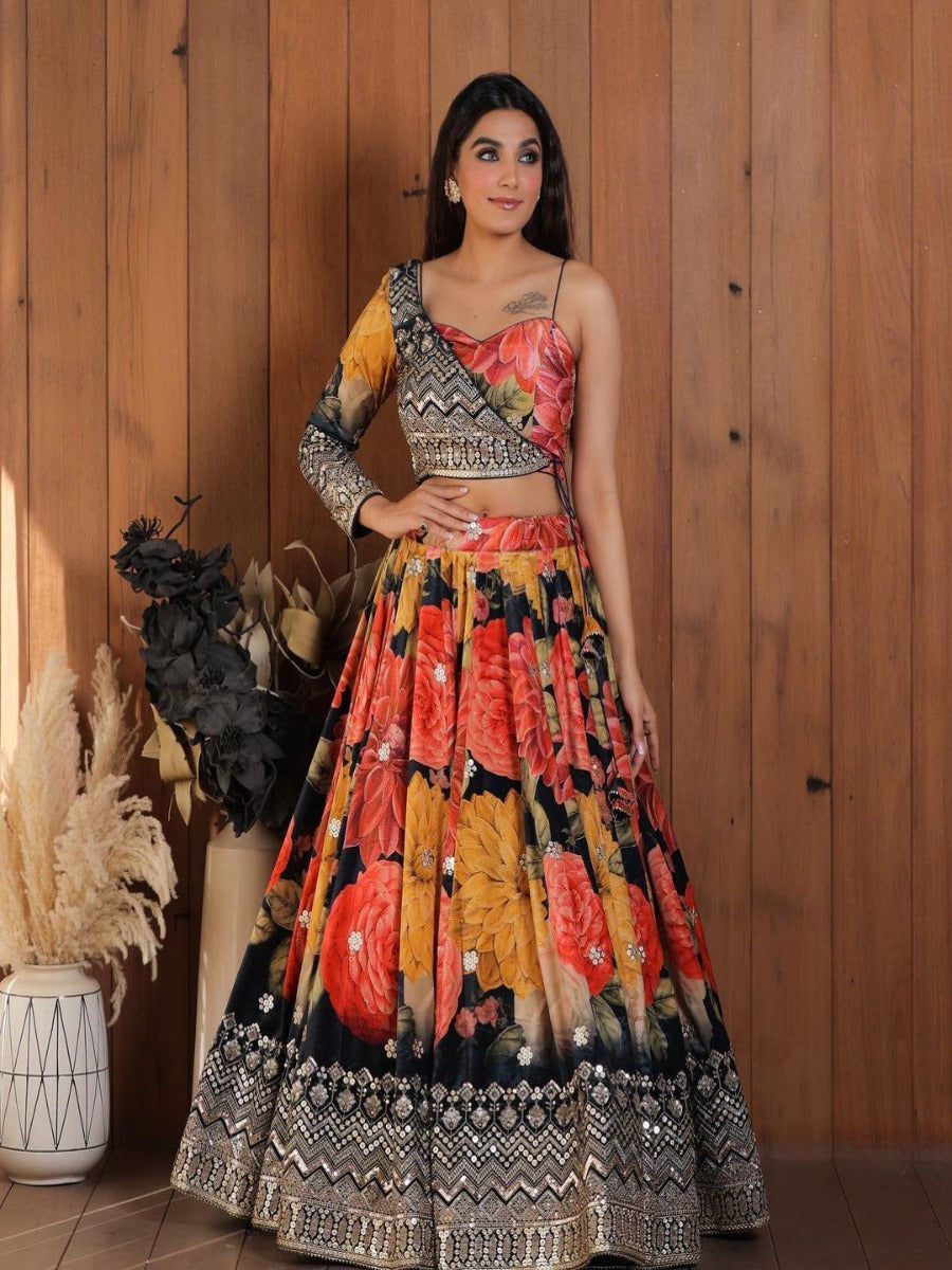 Launching Fancy Designer Heavy Embroidery Dubal Sequence Embroidery Work Lehenga Choli With Koti.