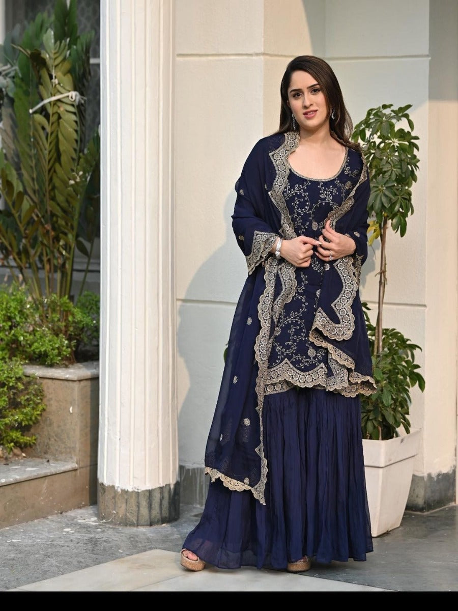 Launching New Đěsigner Party Wear Look Top Plazzo & Dupatta Set.