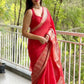 Launching Red Panel Lichi Silk Banarasi Saree.