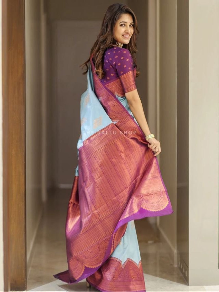 SUPER HIT PANEL COPER CONCEPT IN SILK SAREE WITH COPPER WEAVING ALL OVER.