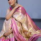 LAUNCHING HANDWOVEN PURE BANARASI SAREE WITH TRUSER WHITE WITH PINK COMBINATIONS WEAVING.