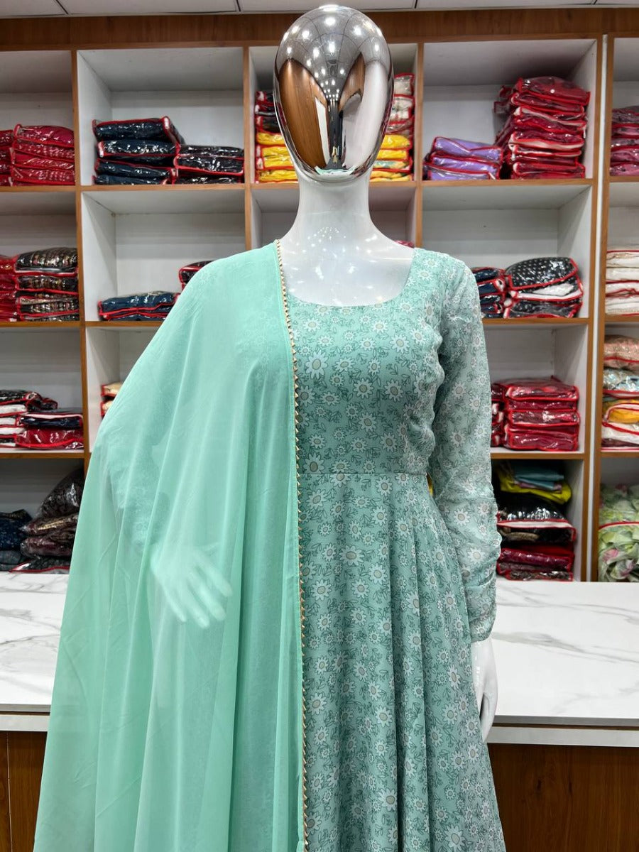 Launching New Designer Wedding Wear Look Style Anarkali Fancy Kurti-Bottom & Dupatta Set.