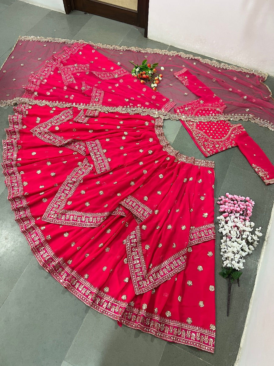 Presenting New Wedding Wear Collection Embroidery Sequence Work With Fancy Diamond Cut Flair Lehenga Choli With Dupatta.