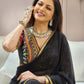 DESIGNER WEAR BLACK MAGIC FAUX GEORGETTE SAREE WITH HEAVY SEQUANCE EMBROIDERED WORK BLOUSE.