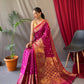 Pure soft silk kanchipuram saree with silver and gold zari weaved.