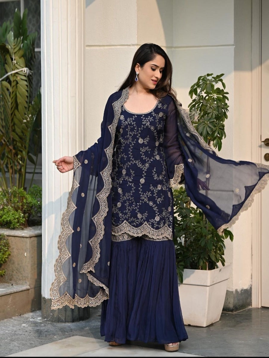 Launching New Đěsigner Party Wear Look Top Plazzo & Dupatta Set.