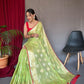 Banarasi Sea Green Woven Design Party Wear Saree In Pure Linen