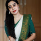 Pooja Special Lichi Silk Banarasi Saree With Green Kanjiwaram Figure.