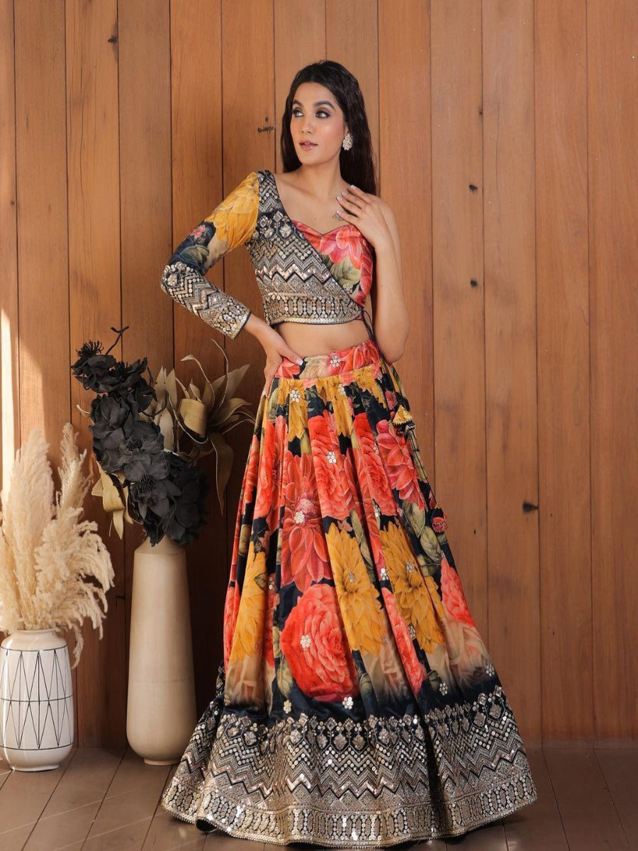 Launching Fancy Designer Heavy Embroidery Dubal Sequence Embroidery Work Lehenga Choli With Koti.