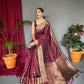 PRESENTING PURE SOFT SILK SAREE WITH COPPER AND GOLDEN ZARI WEAVED BORDER.