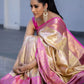 LAUNCHING HANDWOVEN PURE BANARASI SAREE WITH TRUSER WHITE WITH PINK COMBINATIONS WEAVING.