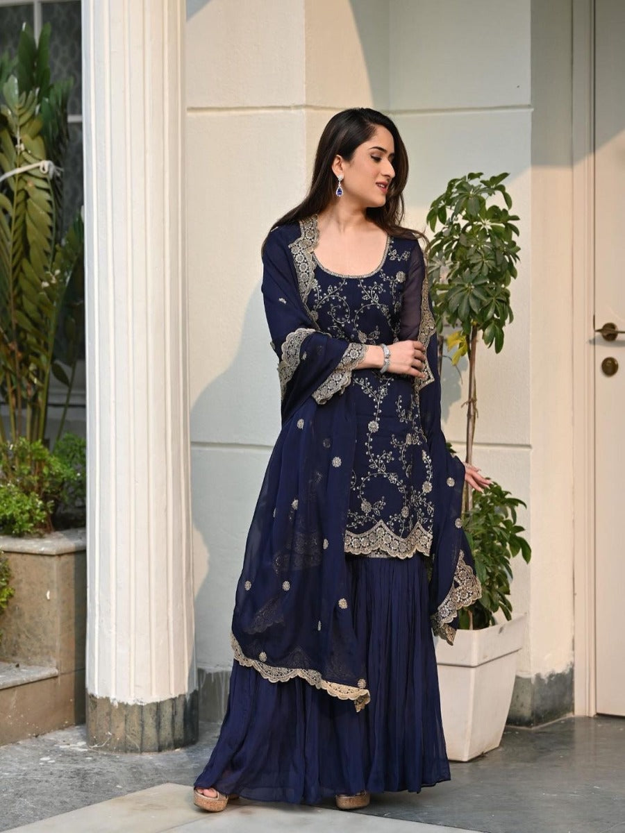 Launching New Đěsigner Party Wear Look Top Plazzo & Dupatta Set.