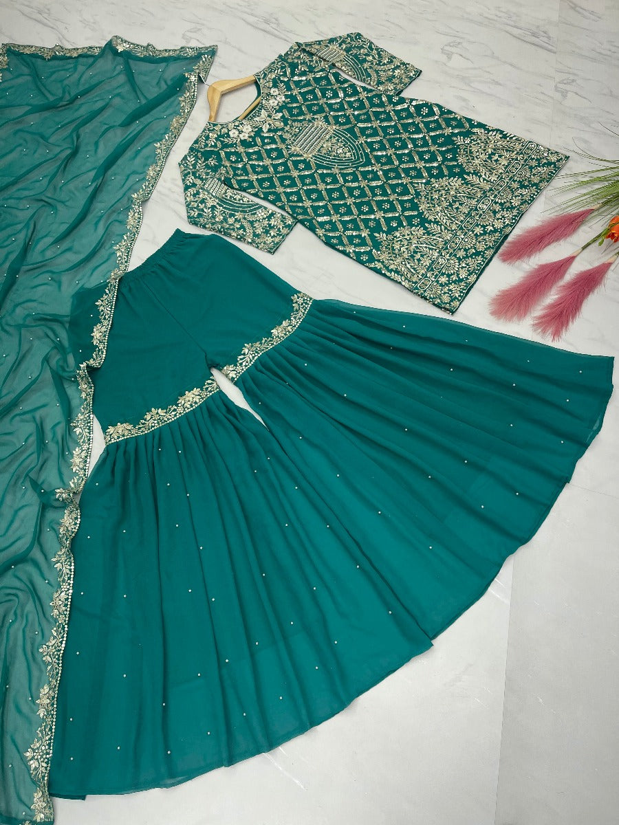 Launching New Designer Party Wear Look Top Plazzo & Dupatta Set.