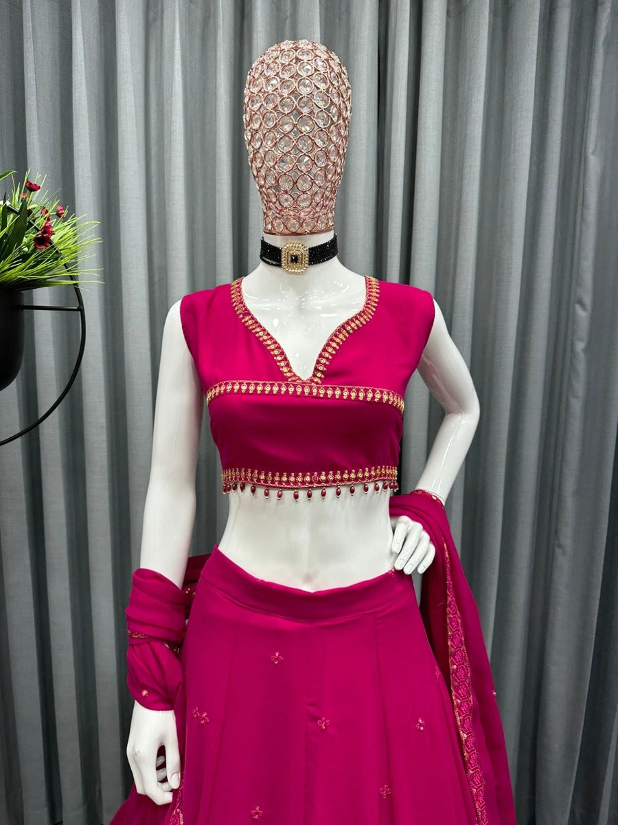 Presenting New Designer Wedding Pink Lehenga -Choli Collaction In Gorgette Embroidery Sequence Work.