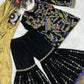 Beautiful Pure Velvet Embroidery Thread Work Top - Sharara & Duppta Set.