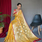 Banarasi Sea Green Woven Design Party Wear Saree In Pure Linen